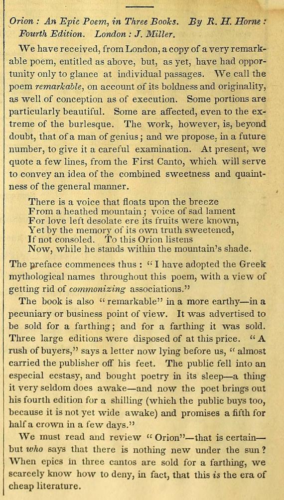 Image of Poe's "Review of Orion"