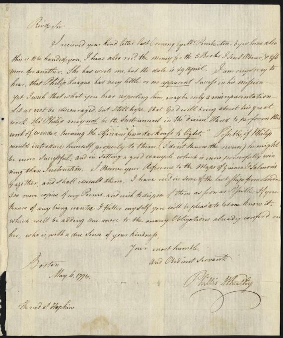 Image of Phillis Wheatley Letter